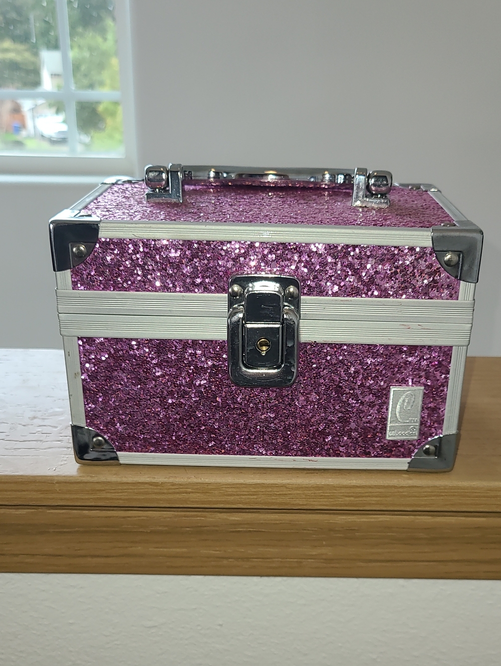 Caboodles Pink Glitter Makeup Case with Silver Trim